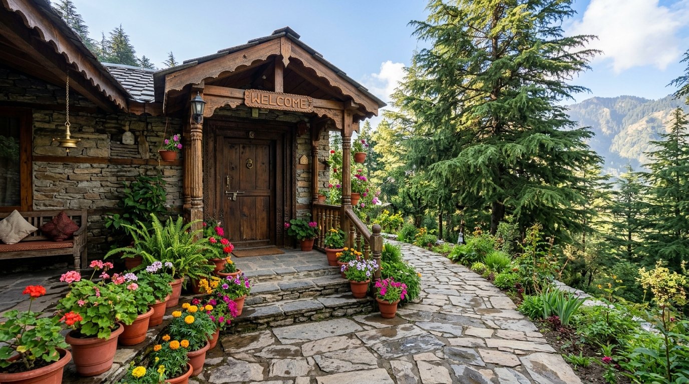 Charming Stone-Paved Veranda and Entrance Porch